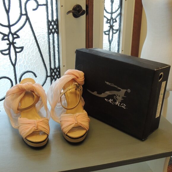Pink Chiffon Wrap High Heel Sandals – Size 39 - Picture 1 of 9